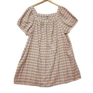 Old Navy Dress Women Plus 3X Plaid Cottagecore Sqaure Neck Peasant Lightweight